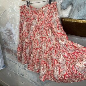Chaps 10 tiered paisley midi skirt red tan western country prairie retro dressy